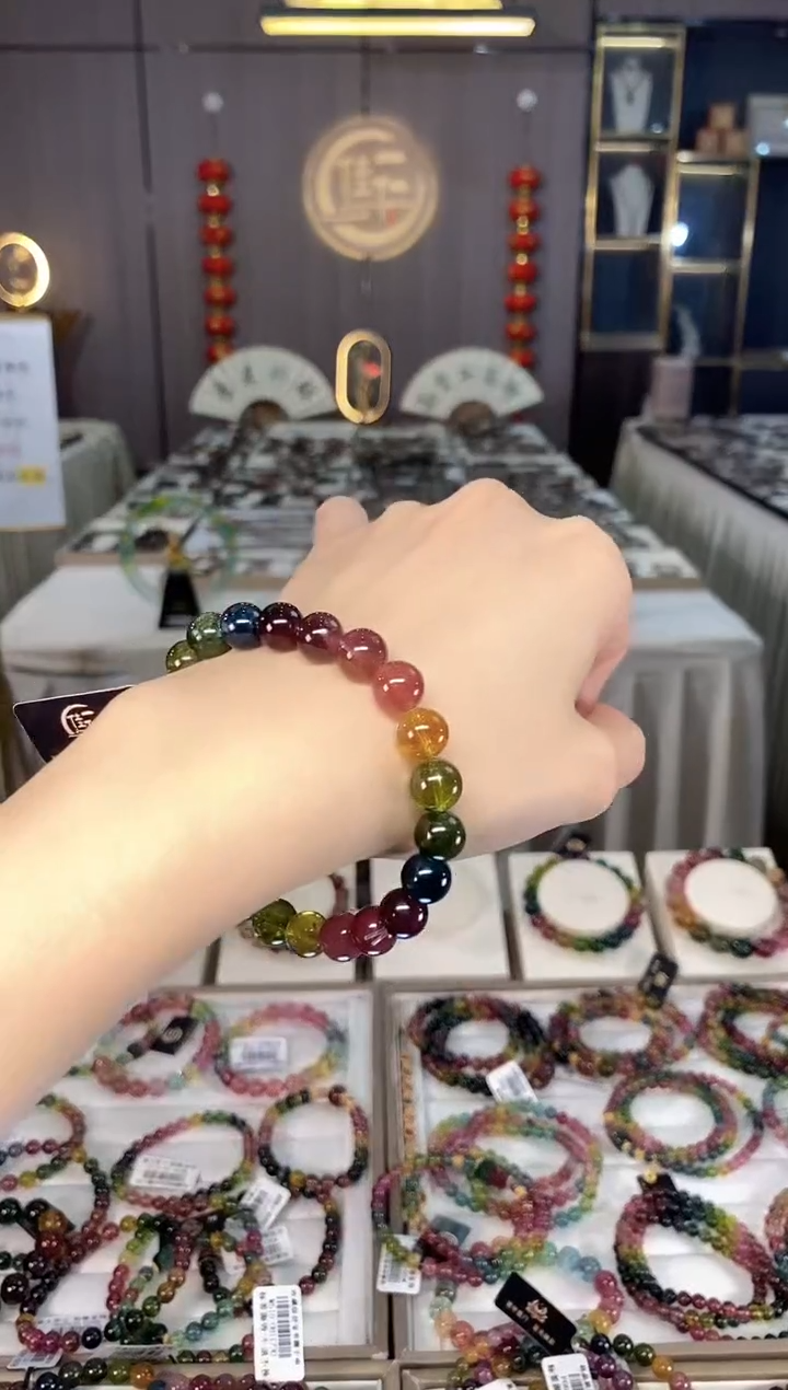 未镶嵌老矿碧玺色标彩虹单圈手串8mm+碧玺dan多样性发货一条