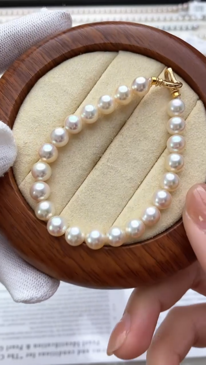 【闪购商品】海水珍珠手链18K金镶嵌6.5-7mmakoya手链