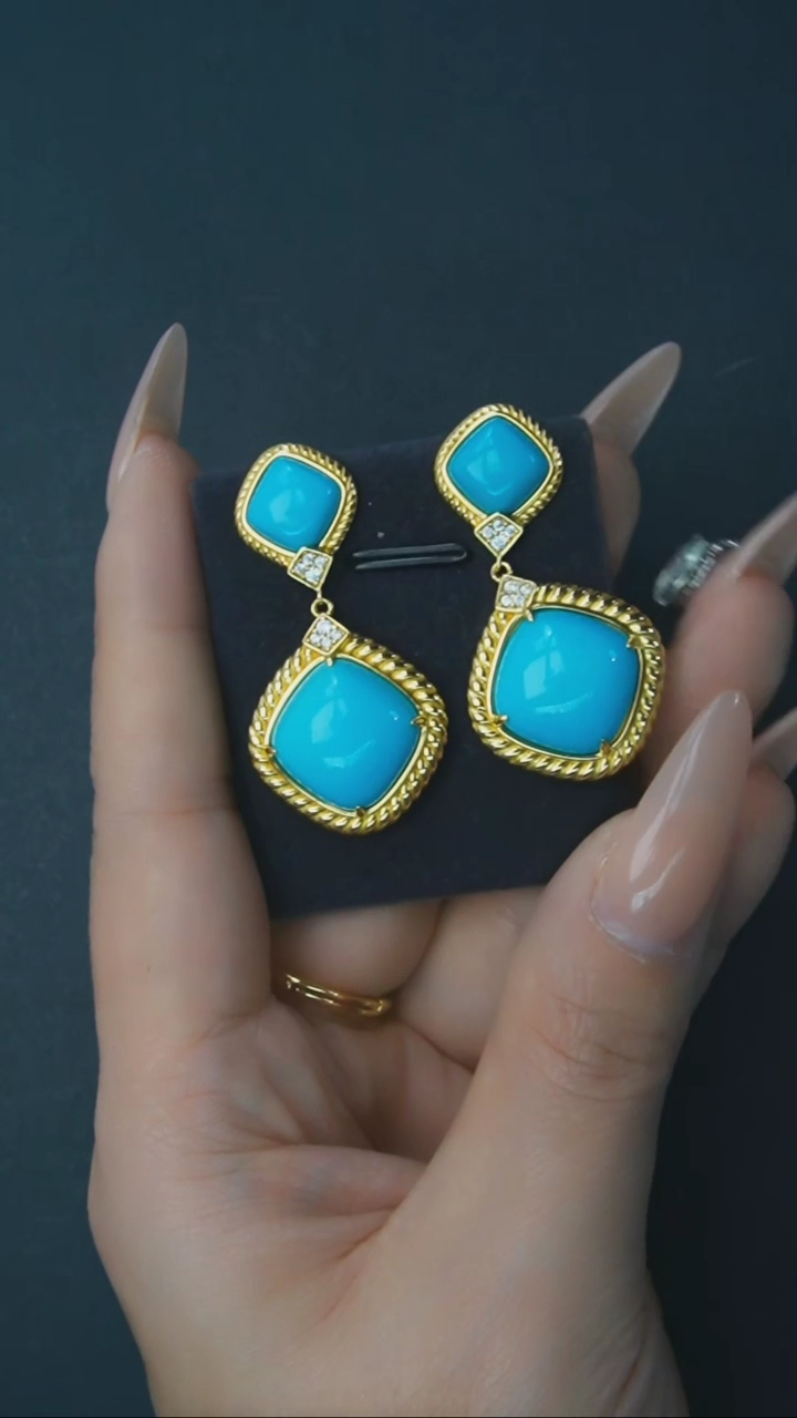 【闪购商品】绿松石耳钉银S925镶嵌发货一件