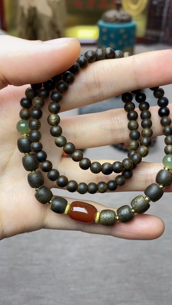 【闪购商品】沉香手串白棋04+紫棋06三圈设计