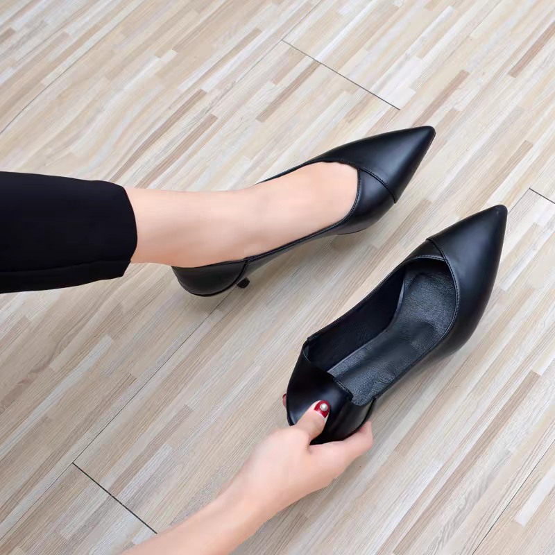 轻职风通用胶粘细跟高跟鞋工作鞋高跟鞋尖头浅口职业百搭高跟女鞋
