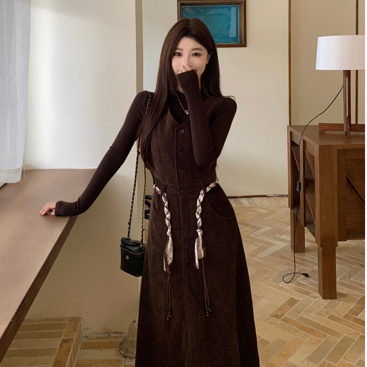 青倾家韩系提花V领披肩毛衣+针织宽松半身裙胖mm宽松慵懒风套装