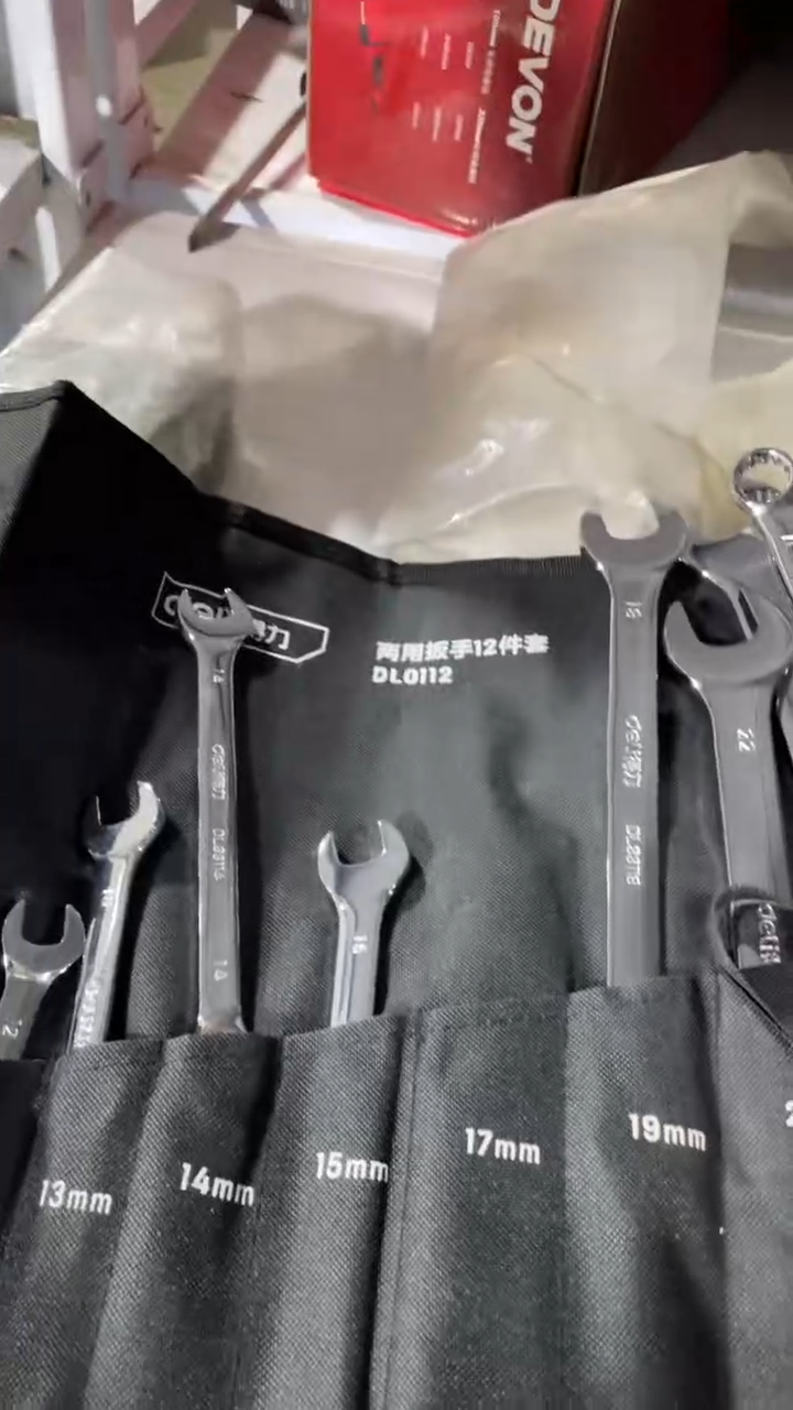 得力工具DL0112(终保)镜面两用扳手套装12件套布包铬钒钢(银)(套)