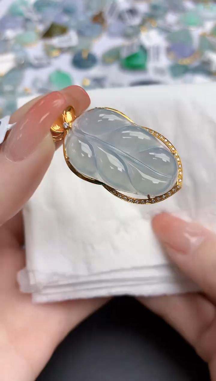 【闪购商品】翡翠颈饰18K金镶嵌天然缅甸翡翠A货