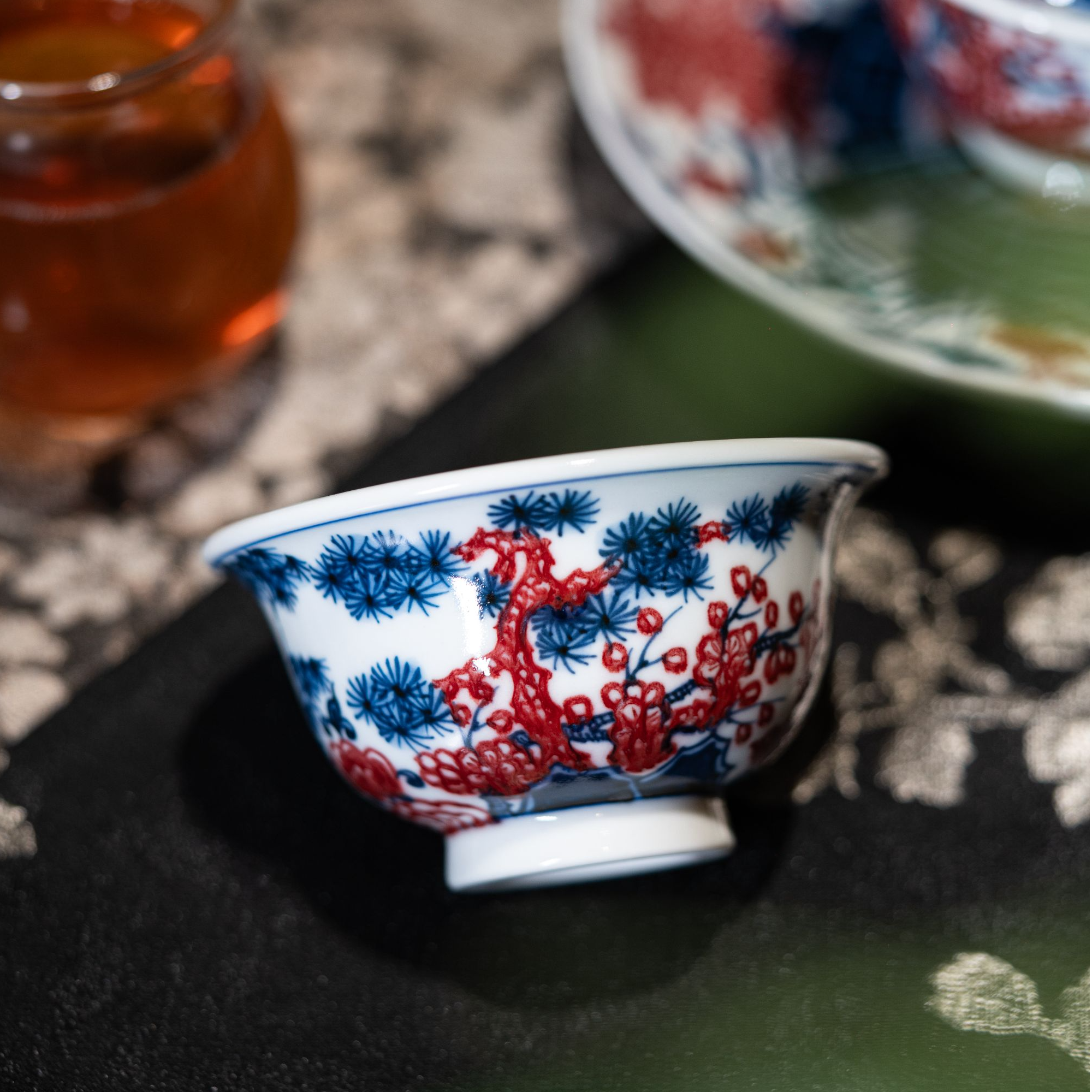 【初瑾窑】青花釉里红系列 景德镇手工手绘 松竹梅茶器 278