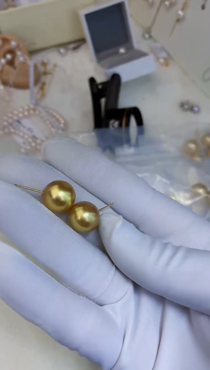 18K金镶嵌海水珍珠饰品12-13金珠素钉