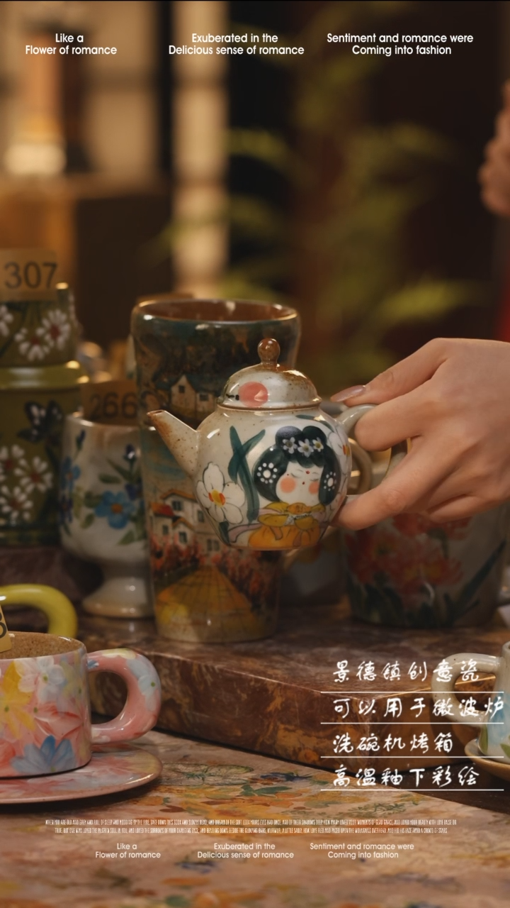 陶瓷景德镇高温手绘釉下彩绘设计师款式