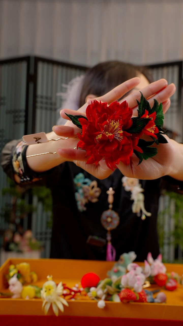 刺绣凤*非遗苏绣绒花手工饰品