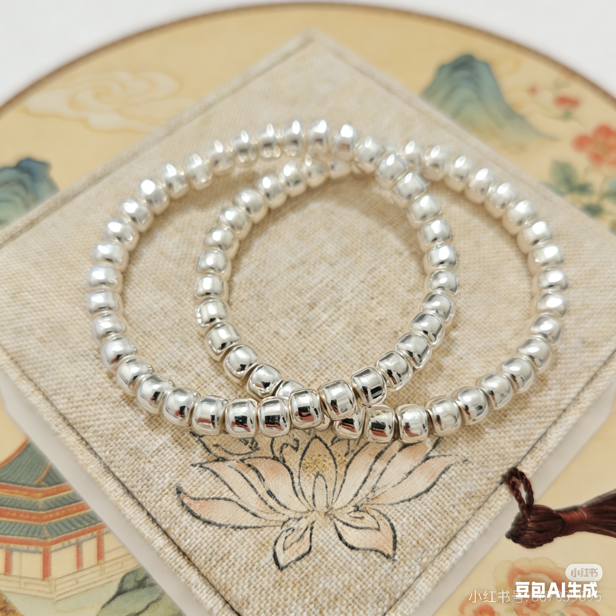 足银手链 足银999.9亮面桶珠手串百搭叠戴手链