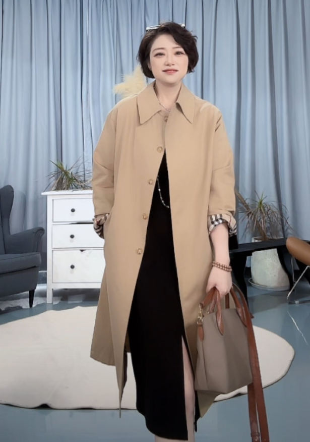 【U.M】等风来女士简约长款风衣时尚百搭职场秋季气质长袖