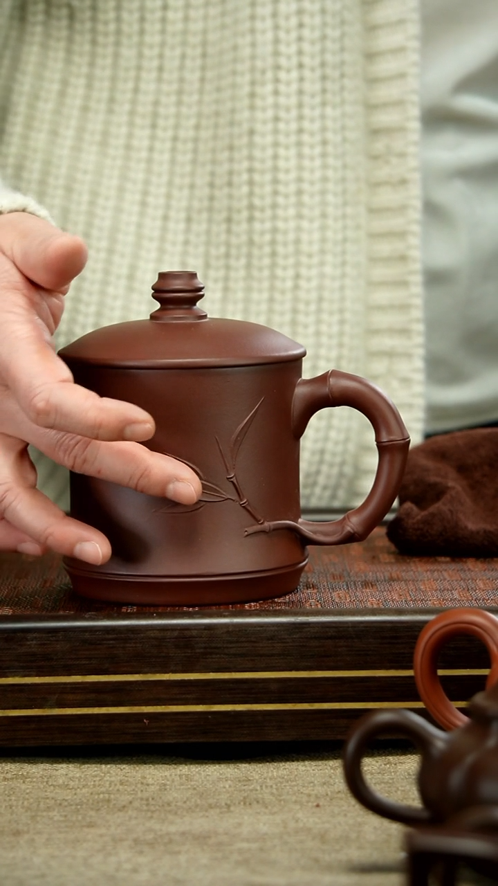 【闪购商品】紫砂茶壶老紫泥 盖杯 刻绘