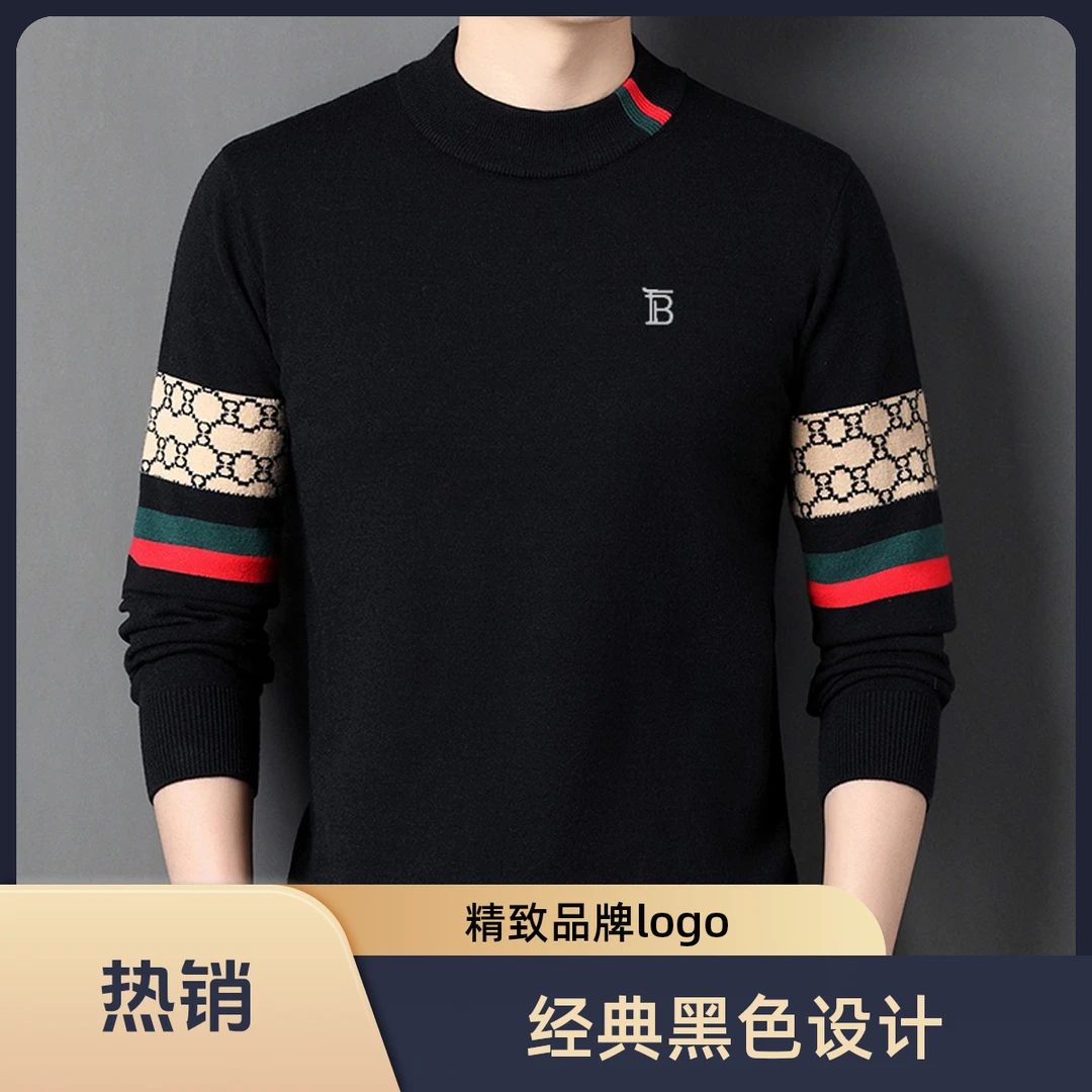 【全羊毛】男士标准套头款半高领修身型常规衫保暖毛衣上衣加厚圆领