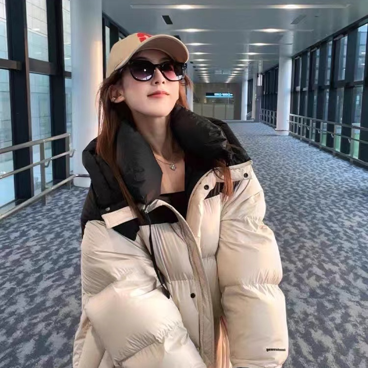 情侣棉衣长款保暖连帽中长款棉服棉衣韩版加厚冬季拼色休闲棉袄