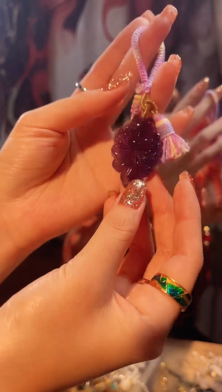 银S925镶嵌车挂紫晶紫水手机链车挂