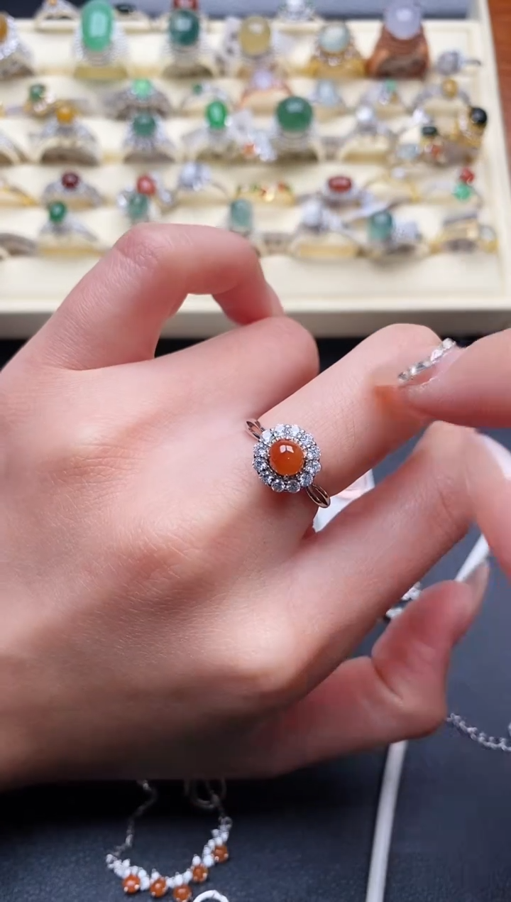 【闪购商品】翡翠戒指银S925镶嵌555555+1