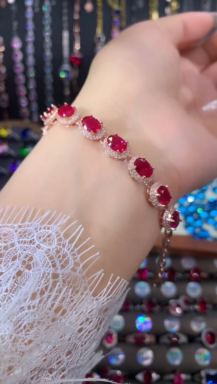 无925银鸽血红色手链