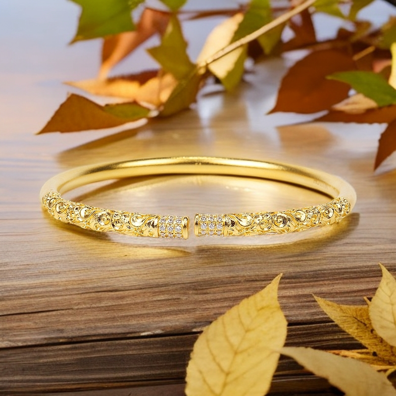 足银手镯 HOTITIN古法金箍棒祥云纹999工艺手镯，56号圈口足银手镯