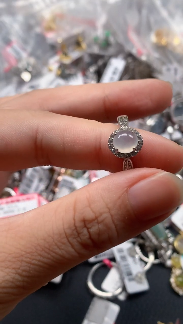 银S925镶嵌戒指翡翠天然A货缅甸翡翠