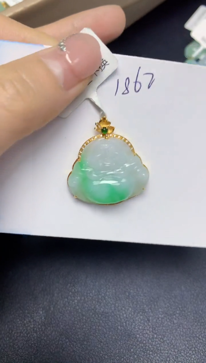【闪购商品】翡翠挂件18K金镶嵌 天然翡翠A货