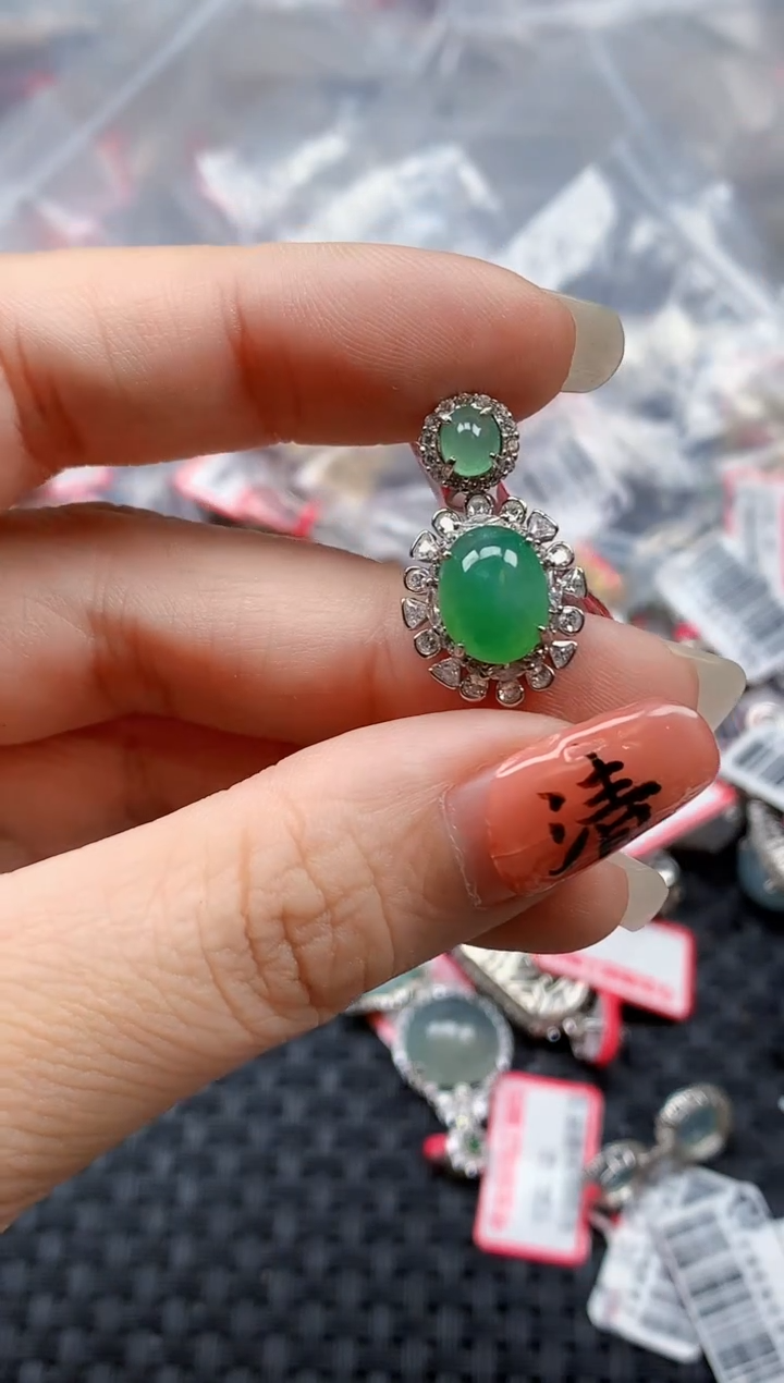 银S925镶嵌戒指翡翠天然A货缅甸翡翠