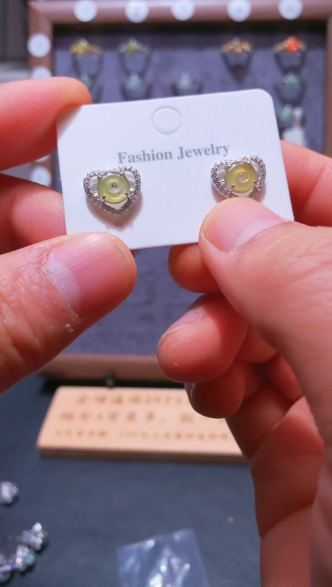 银S925镶嵌翡翠耳钉S925银镶翡翠平安扣女饰品