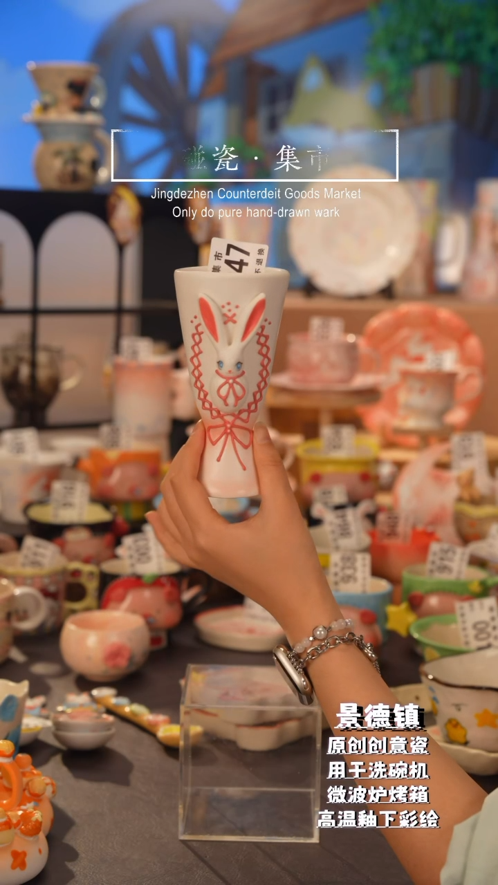 杯子947景德镇手工手绘高温釉下彩