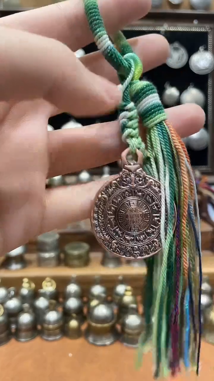 紫铜九宫牌 配绿色新款手编绳