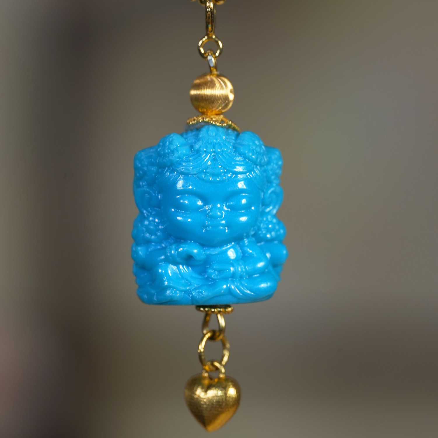 【婧婧精选】臻品 · 18K金原矿天然绿松石度母吊坠不含链 多样性发