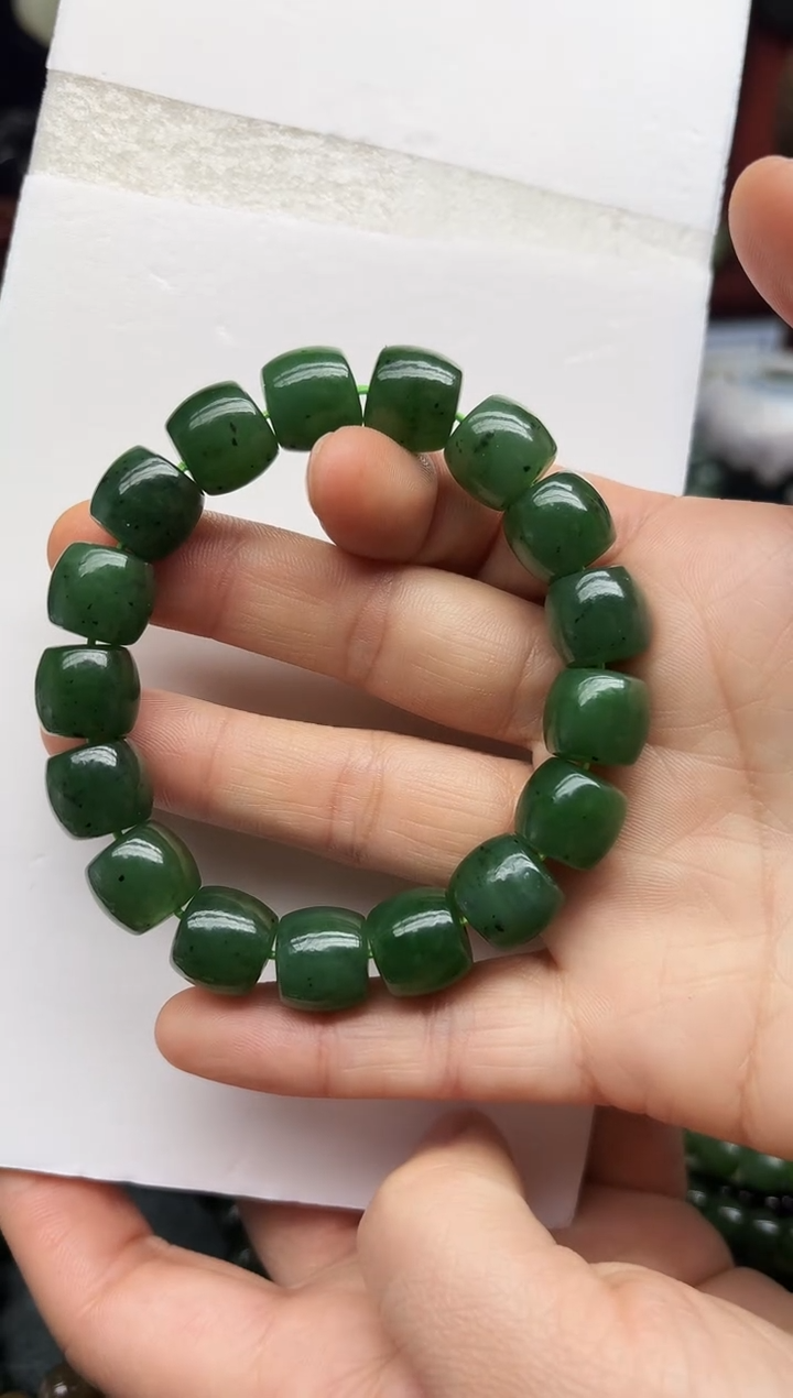 未镶嵌手链和田玉12MM  碧玉直切