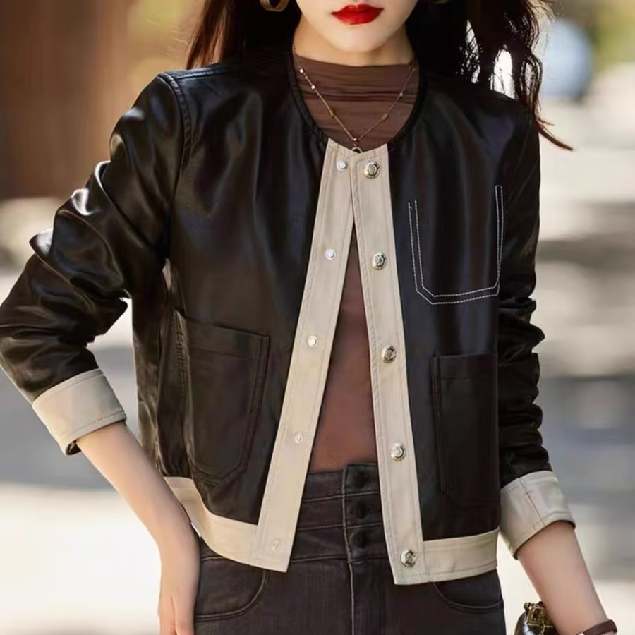 114轻奢优雅小香风短款外套皮衣女款春秋新款洋气薄款时尚上衣潮