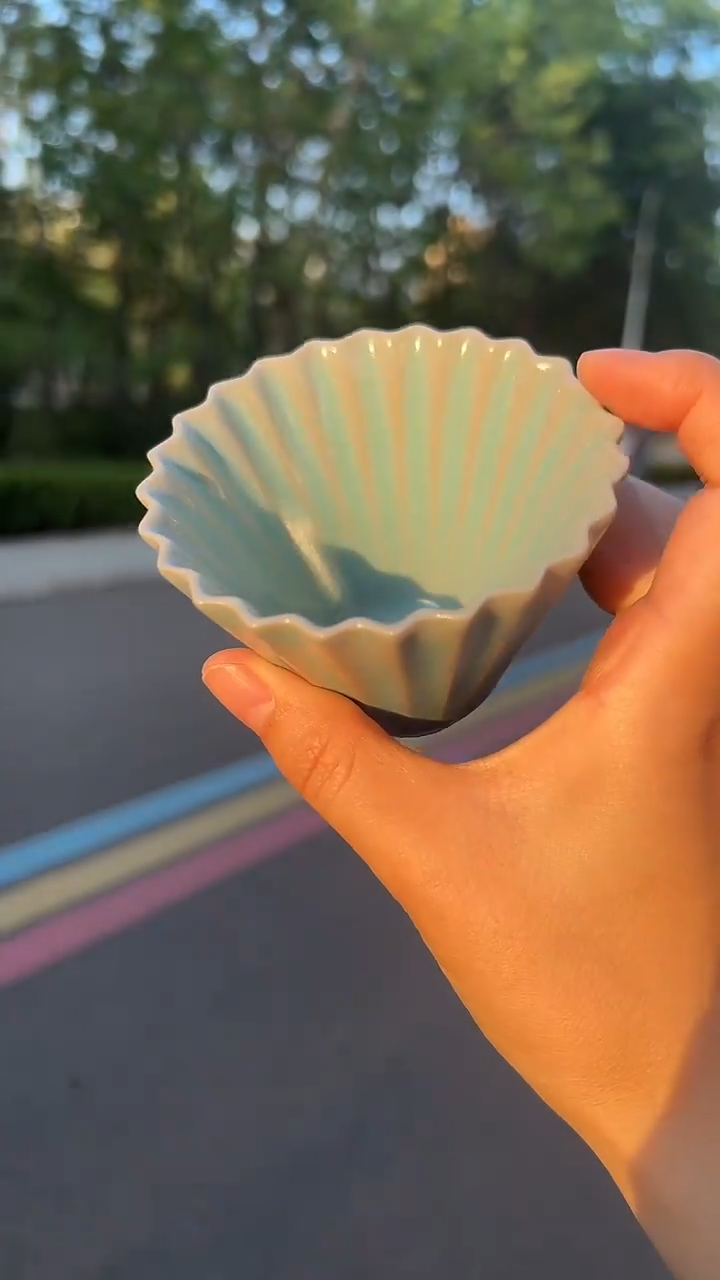 汝瓷折扇杯  宝丰宋官窑 