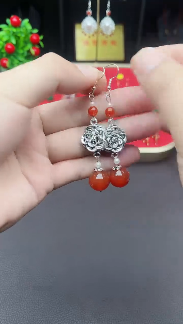 【闪购商品】南红玛瑙耳饰银S925镶嵌818000