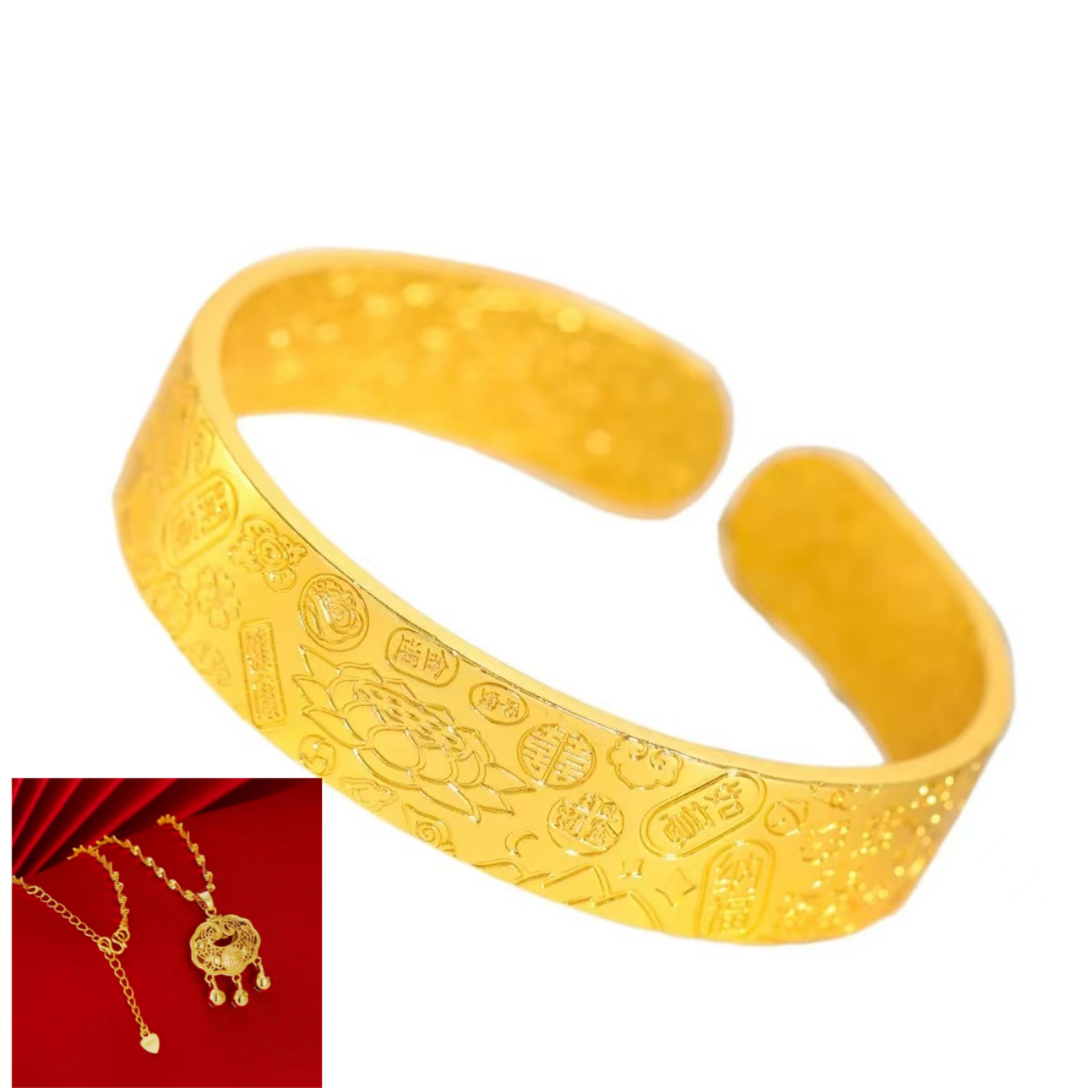 【X】新中式吉言八宝开口莲花手镯赠平安锁【SCS27+SCD10】