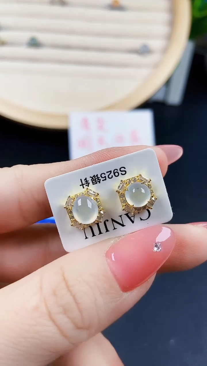 【闪购商品】翡翠耳饰银S925镶嵌120120120