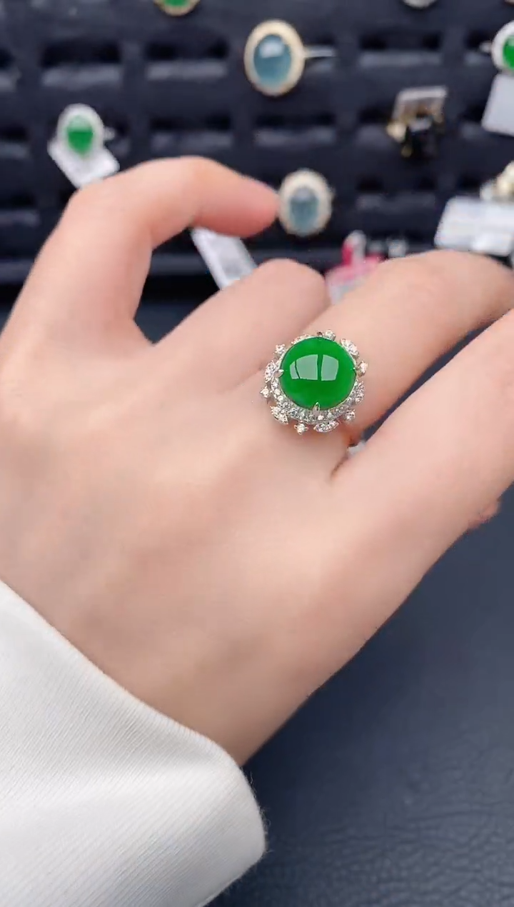 银S925镶嵌戒指翡翠天然a货翡翠392