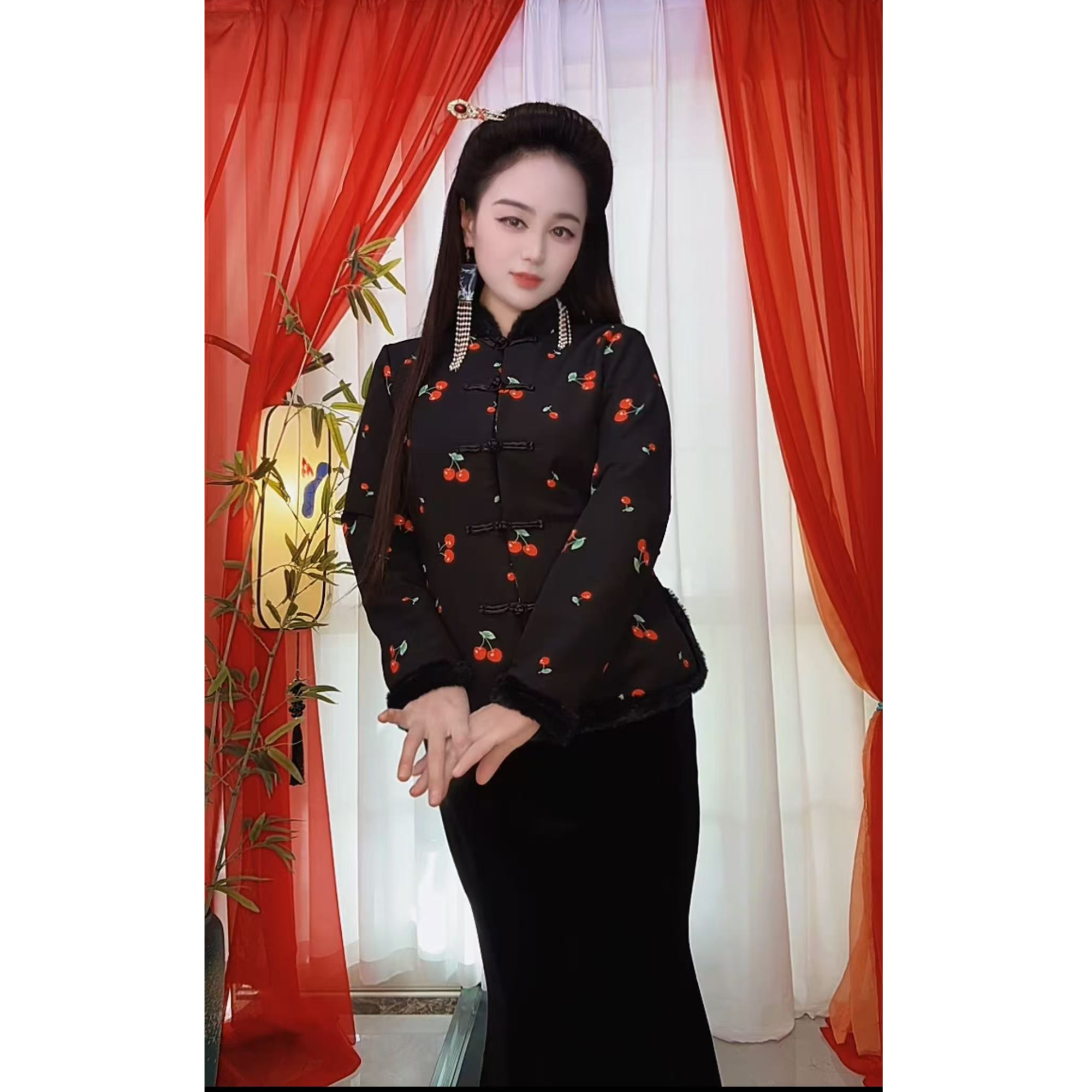 保暖套装立领欧美风中国风套装服装时尚套装复古港风民族风