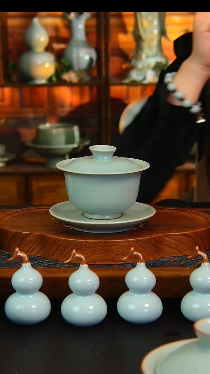 瓷片全手工仿古釉元宝盖碗