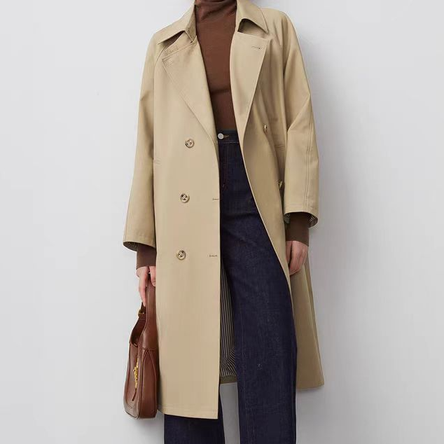 【朗】经典双排扣法式中长款风衣外套-LZWBY149