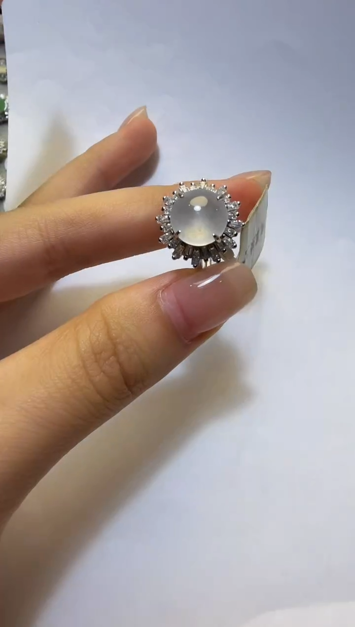 银S925镶嵌戒指翡翠925银镶缅甸A货翡翠戒指