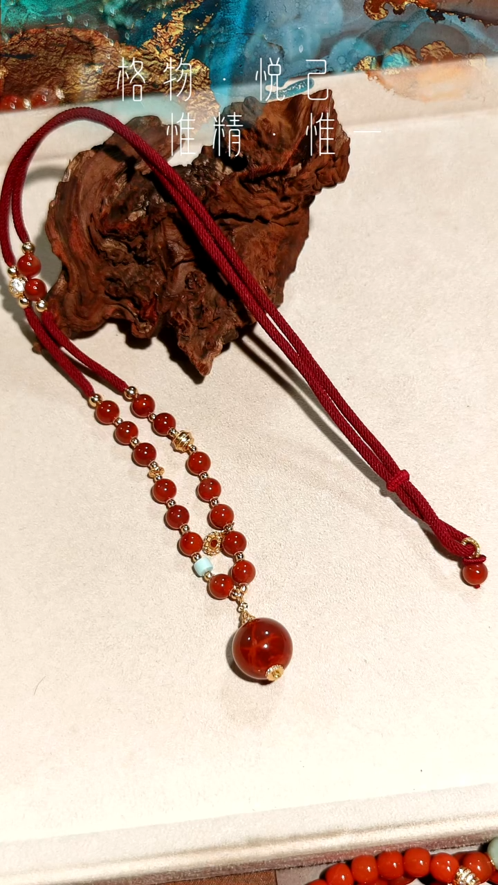 银S925镶嵌毕业级火焰纹南红玛瑙项链