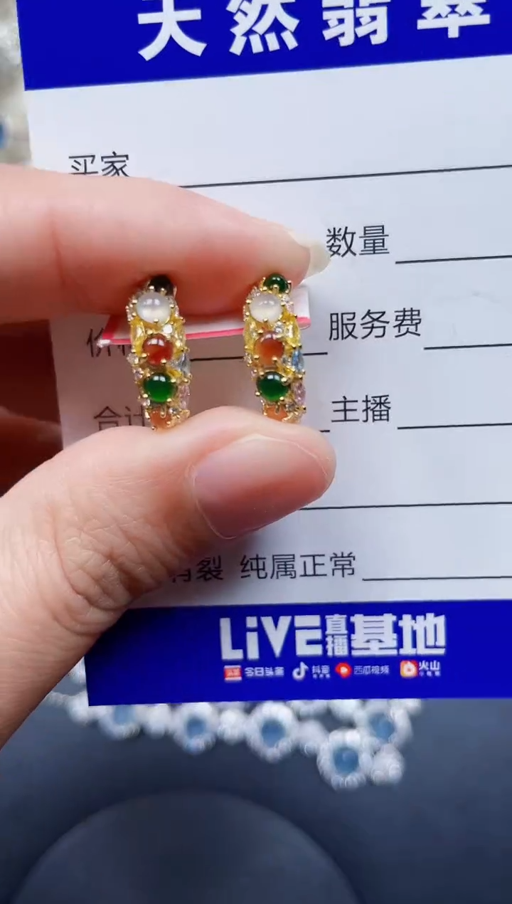 银S925镶嵌翡翠耳饰216