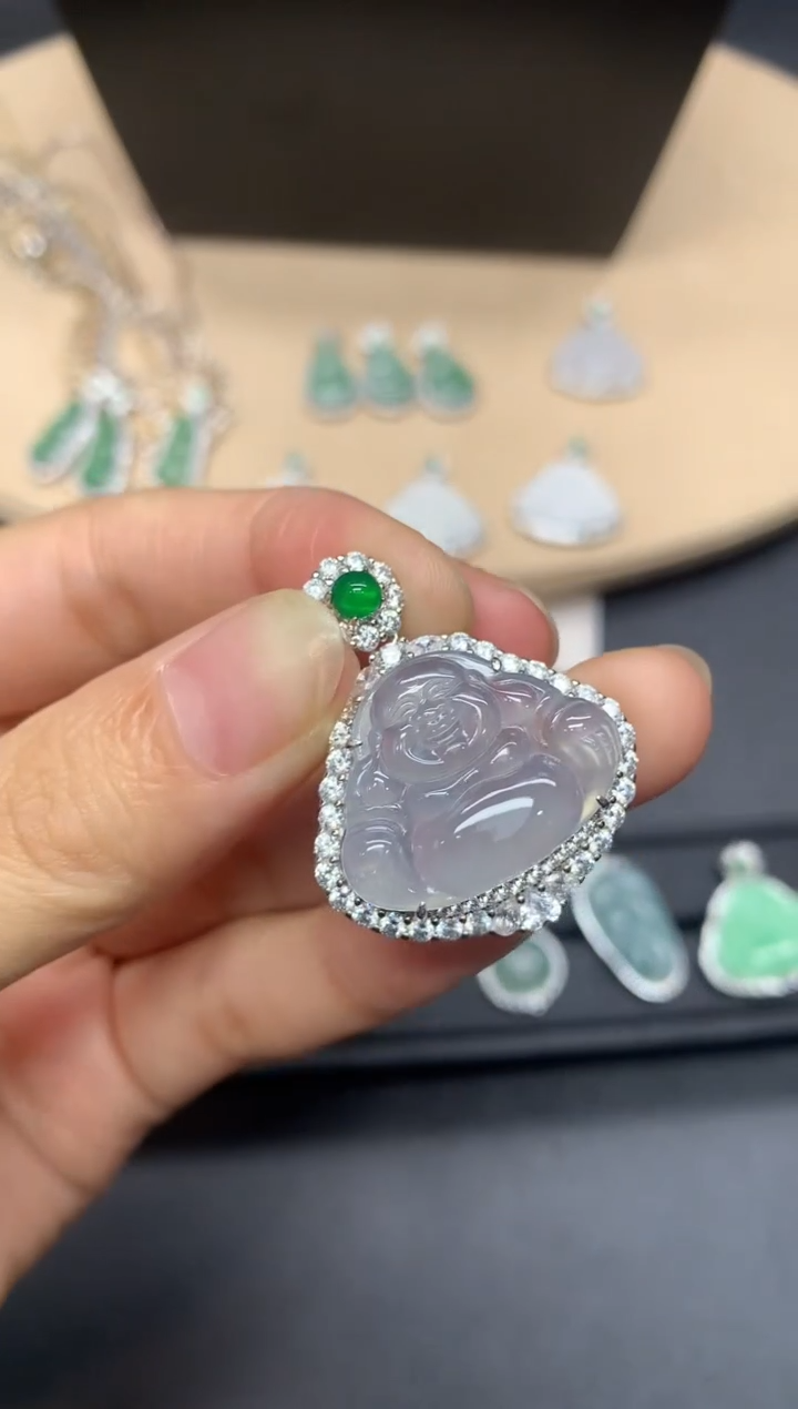 【闪购商品】翡翠吊坠(不含链)银S925镶嵌佛公【多样性发其一】
