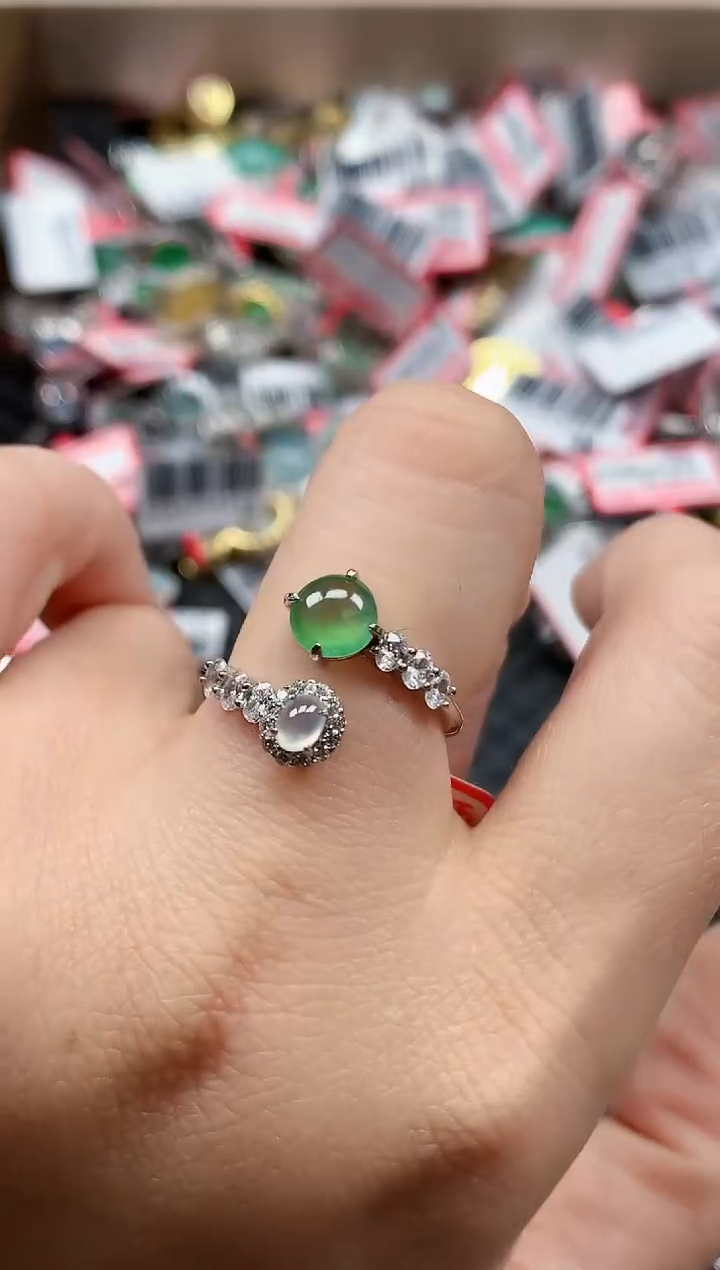 银S925镶嵌戒指翡翠天然A货缅甸翡翠