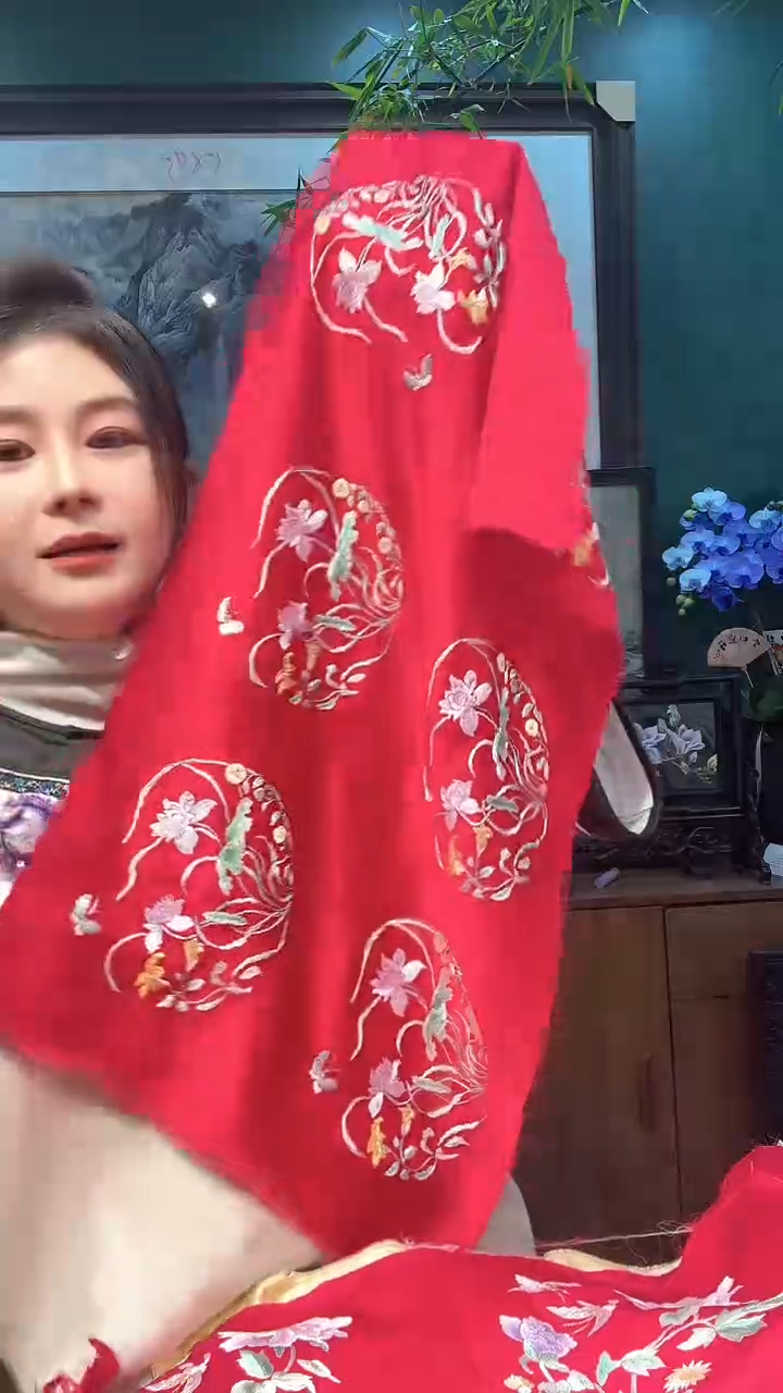 竖款非遗苏绣手工刺绣绣片