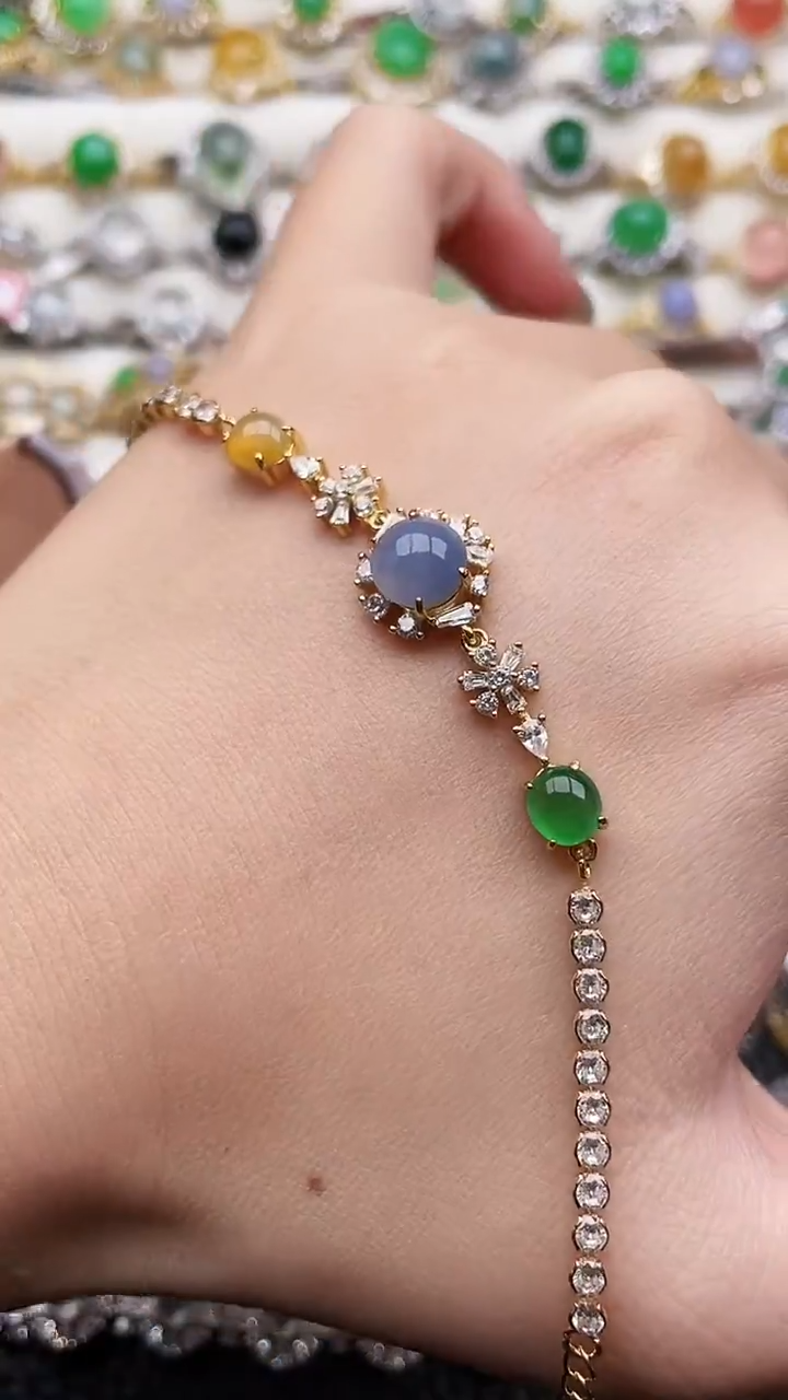 银S925镶嵌手链翡翠225