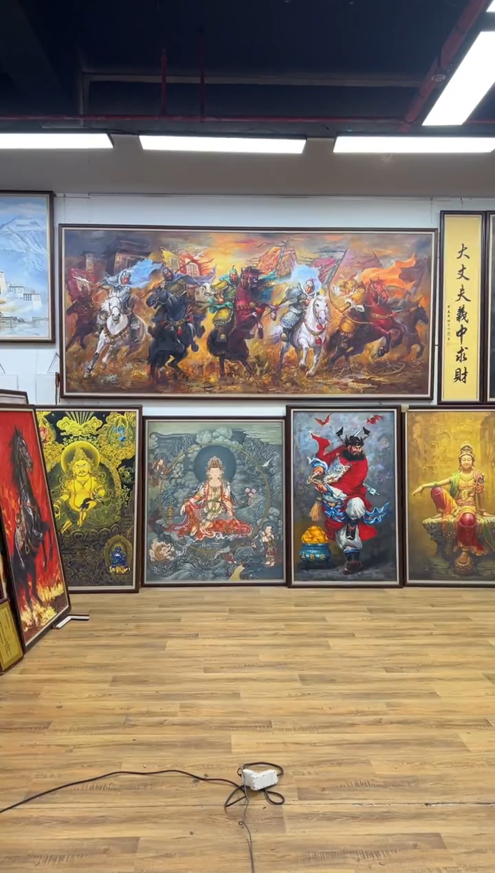 油画霸**荡五虎将办公室客厅茶室玄关走廊家居版画挂画客厅油画