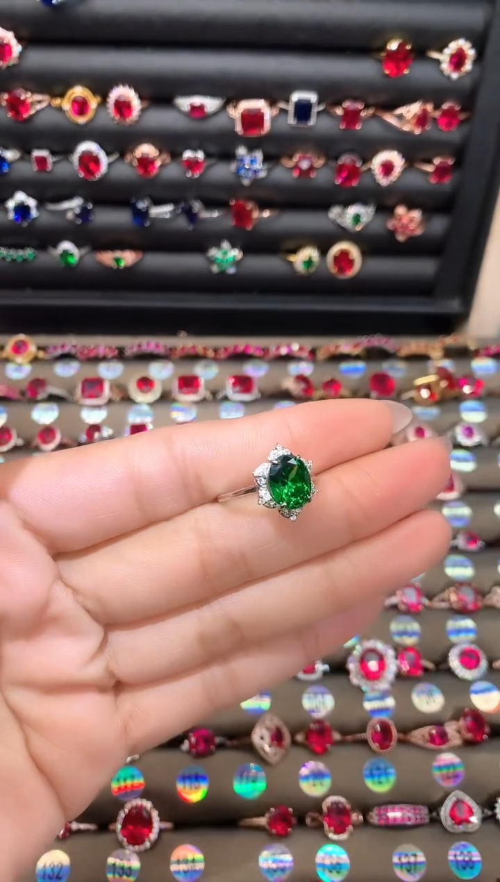 【闪购商品】透辉石戒指银S925镶嵌810