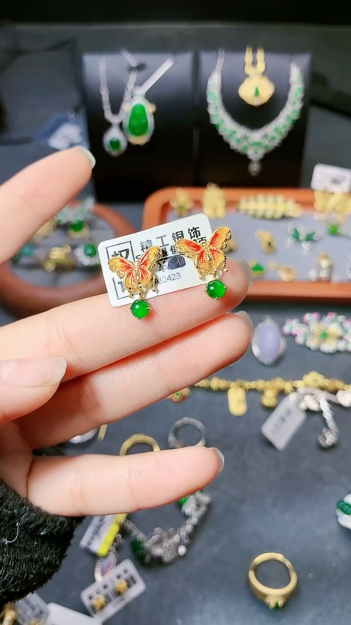 【闪购商品】翡翠耳饰银S925镶嵌耳饰