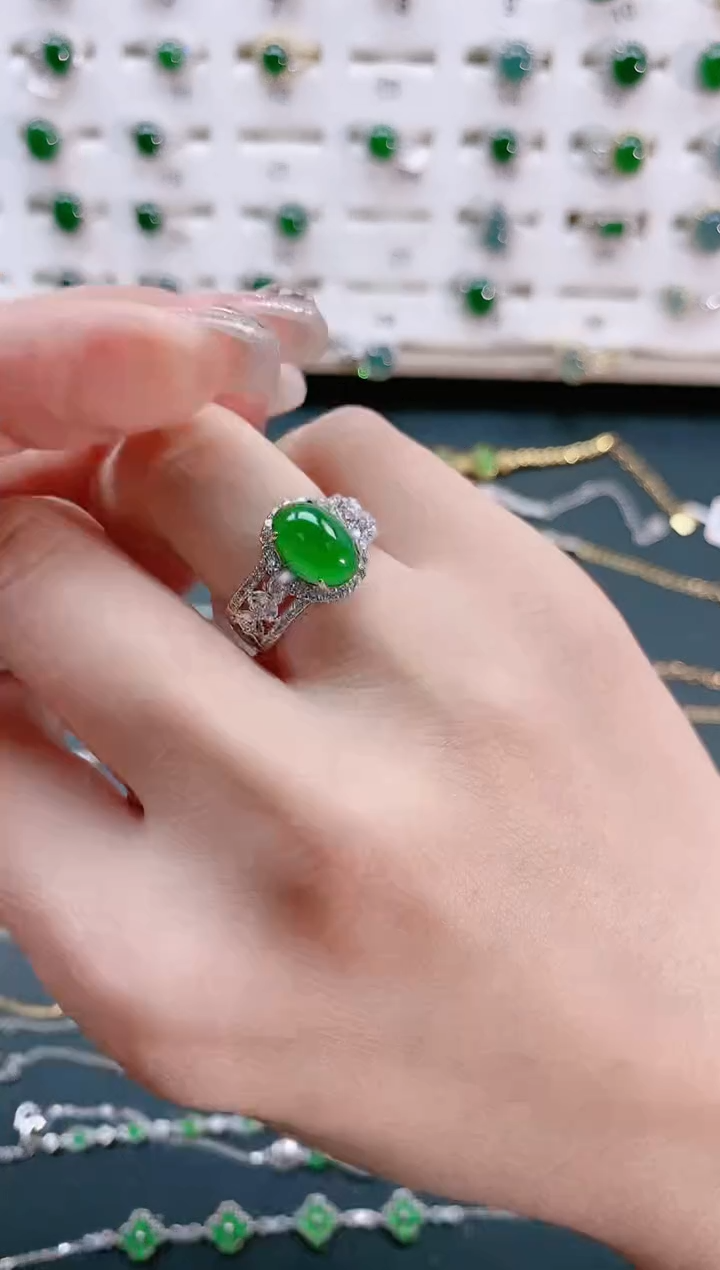 【闪购商品】翡翠戒指银S925镶嵌天然翡翠
