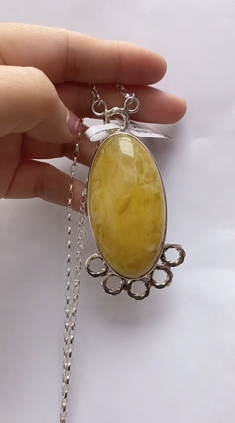 【闪购商品】琥珀裸石银S925镶嵌蜜蜡项链